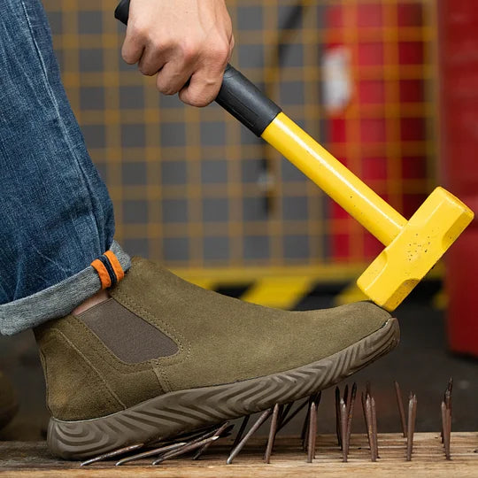 (Multiple Protection👍)High Quality Work Boots - Super Wear-Resistant Leather Material Kevlar Sole Anti-Impact Steel Toe Orthotic Insole