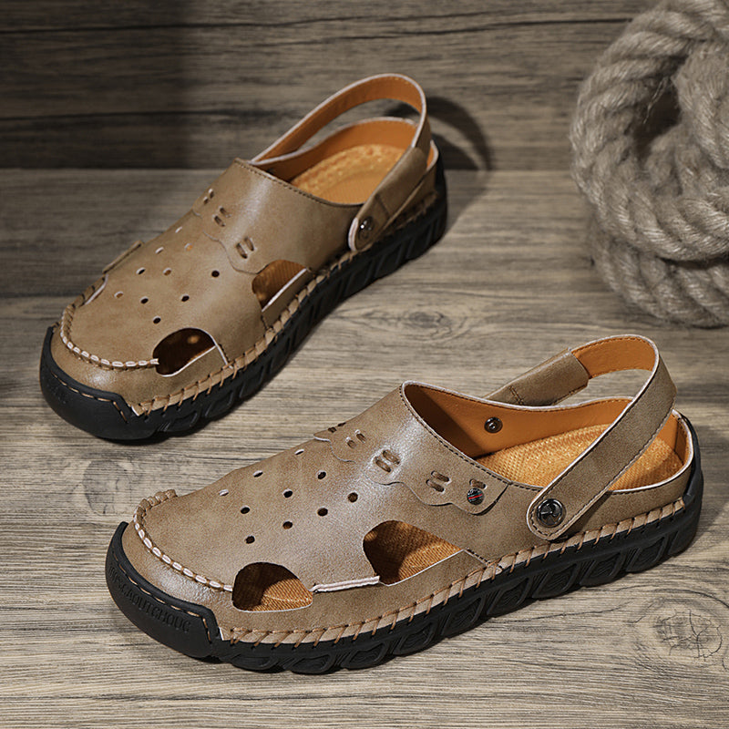 (⏰Last Day 70% OFF🔥)Men's 40+ Orthopedic Closed-Toe Sandals – Full-Grain Leather, Adjustable, Handmade for Fishing, Gardening & Daily Wear