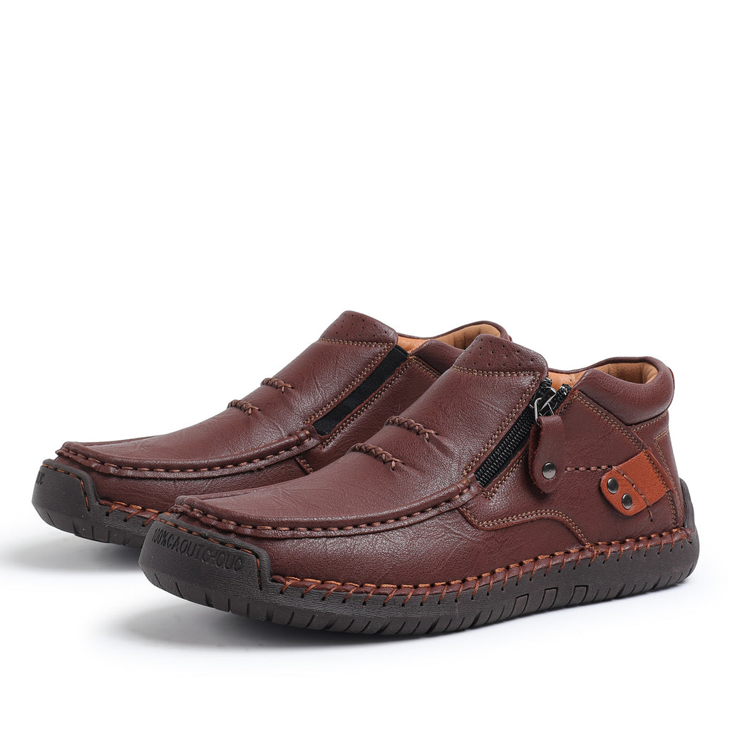 ⏰Limited Time Sale 70% OFF-Men’s Handmade Premium Leather Slip-On Driving Boots – Wide Toe, Arch Support, Waterproof, Pressure Relief, Non-Slip Sole for Casual, Travel & Outdoor