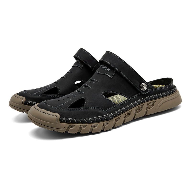 (⏰Limited Time Sale 70% OFF 🔥)Men's Premium Leather Orthopedic Sandals Handcrafted Full-Grain Leather-Closed Toe, Arch Support, Anti-Slip, Shock-Absorbing, Suitable for Riding, Gardening, Daily Errands