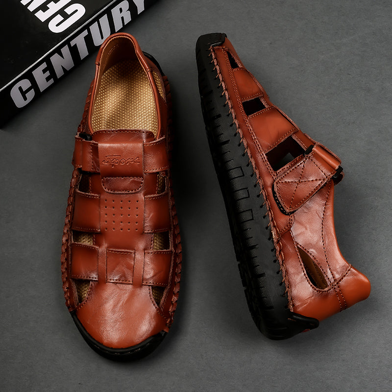 (⏰LAST DAY! 55% OFF 🔥) Men's Orthopedic Leather Fisherman Sandals | Breathable Closed-Toe Adjustable Outdoor Summer Comfort & Pain Relief