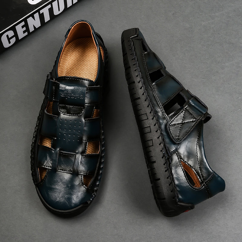 (⏰LAST DAY! 55% OFF 🔥) Men's Orthopedic Leather Fisherman Sandals | Breathable Closed-Toe Adjustable Outdoor Summer Comfort & Pain Relief