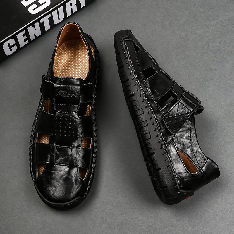 (⏰LAST DAY! 55% OFF 🔥) Men's Orthopedic Leather Fisherman Sandals | Breathable Closed-Toe Adjustable Outdoor Summer Comfort & Pain Relief