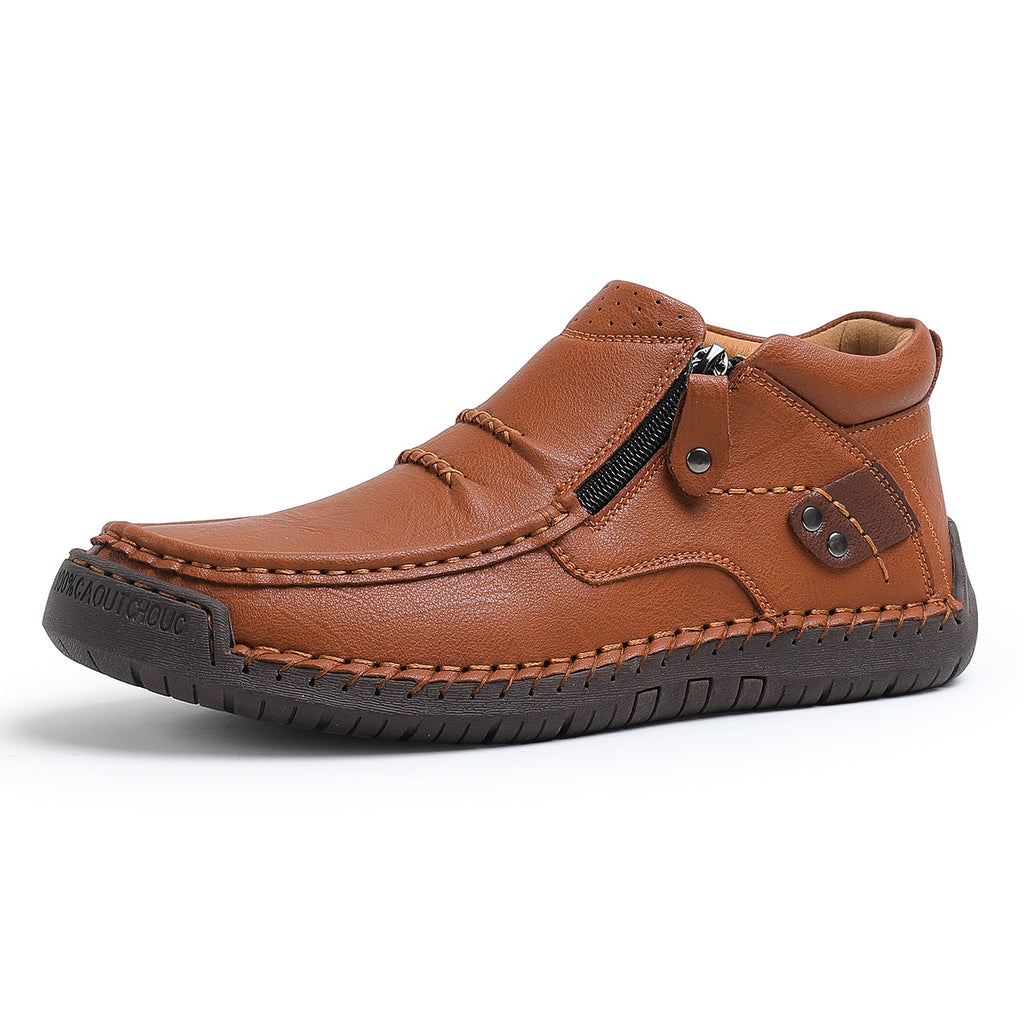 ⏰Limited Time Sale 70% OFF-Men’s Handmade Premium Leather Slip-On Driving Boots – Wide Toe, Arch Support, Waterproof, Pressure Relief, Non-Slip Sole for Casual, Travel & Outdoor
