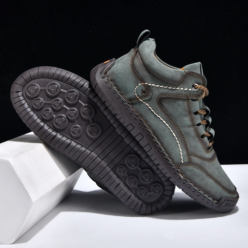 (💥Top Rated Choice) Men’s Handmade Leather Outdoor Shoes – Arch Support, Wide Fit, Comfortable, Rugged Non-Slip Sole for Work & Hiking