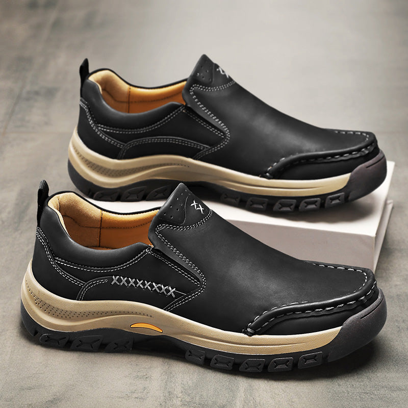 Men’s Handmade Leather Work Shoes – Arch Support, Wide Toe Box, Breathable Lining, Lightweight Protective & Slip-Resistant for Outdoor Work