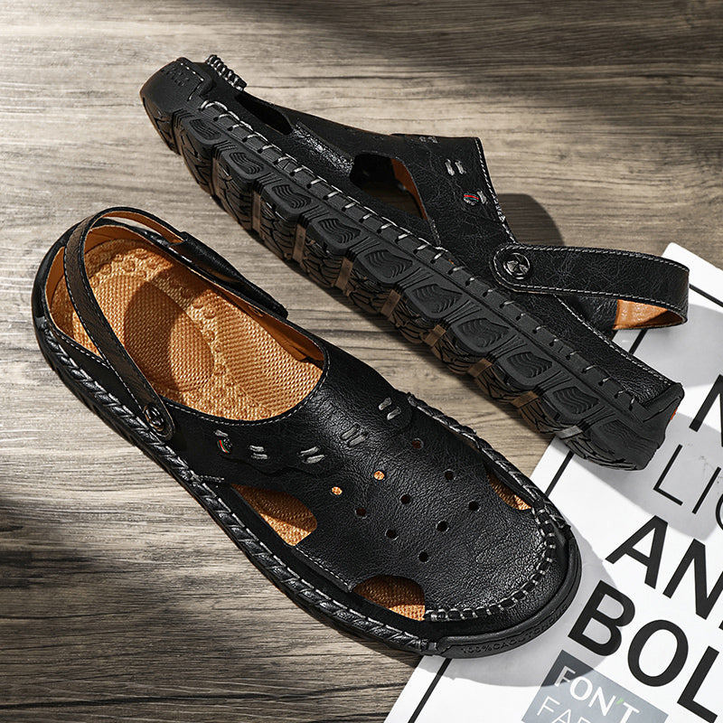 (⏰Last Day 70% OFF🔥)Men's 40+ Orthopedic Closed-Toe Sandals – Full-Grain Leather, Adjustable, Handmade for Fishing, Gardening & Daily Wear