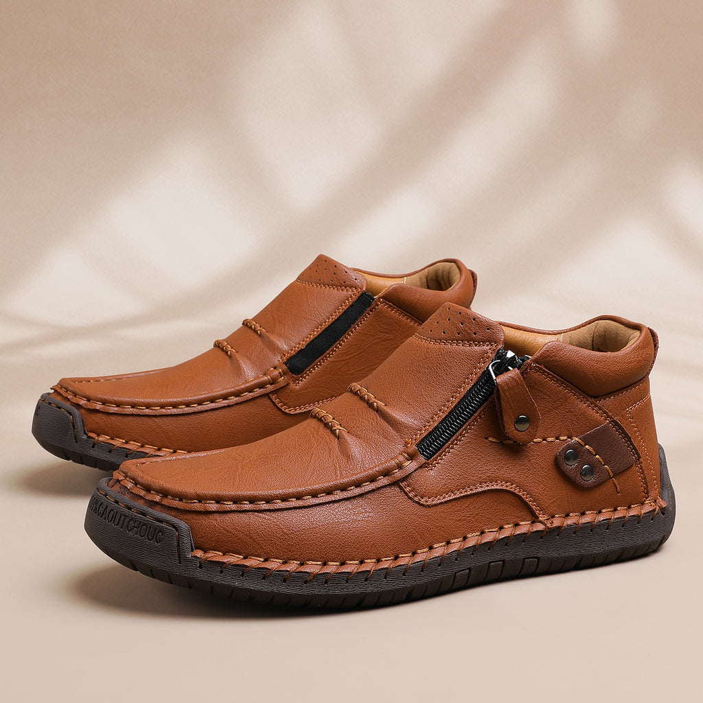 ⏰Limited Time Sale 70% OFF-Men’s Handmade Premium Leather Slip-On Driving Boots – Wide Toe, Arch Support, Waterproof, Pressure Relief, Non-Slip Sole for Casual, Travel & Outdoor