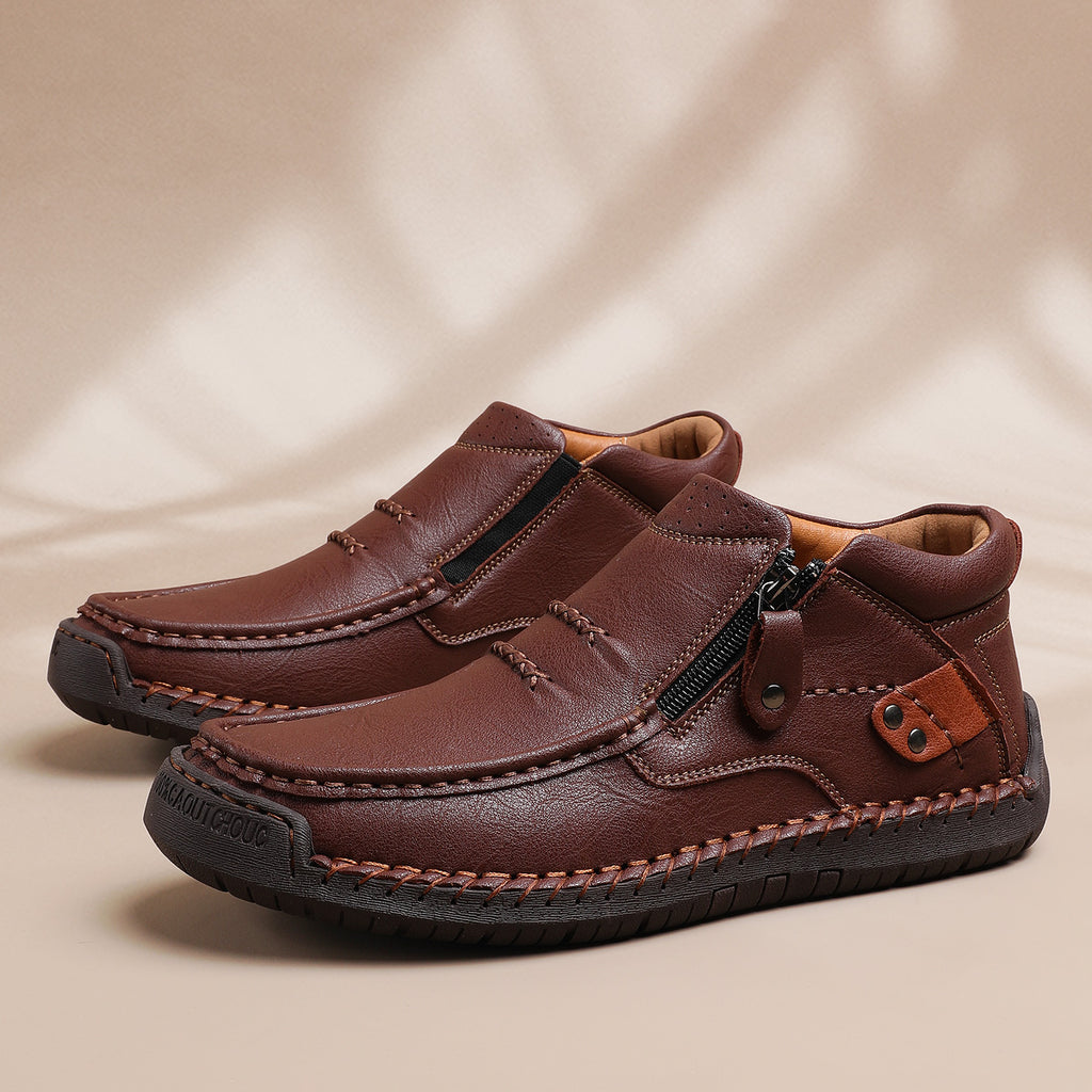⏰Limited Time Sale 70% OFF-Men’s Handmade Premium Leather Slip-On Driving Boots – Wide Toe, Arch Support, Waterproof, Pressure Relief, Non-Slip Sole for Casual, Travel & Outdoor