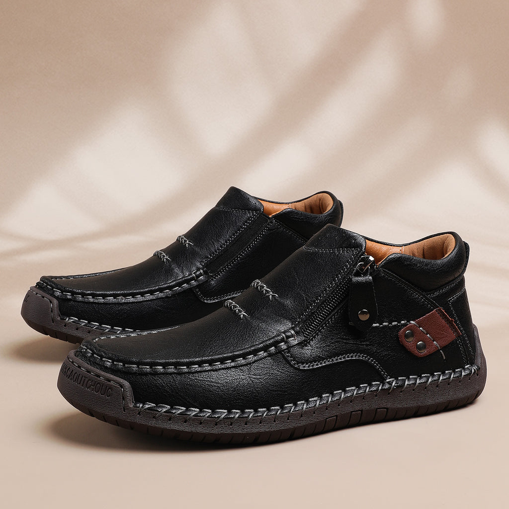 ⏰Limited Time Sale 70% OFF-Men’s Handmade Premium Leather Slip-On Driving Boots – Wide Toe, Arch Support, Waterproof, Pressure Relief, Non-Slip Sole for Casual, Travel & Outdoor