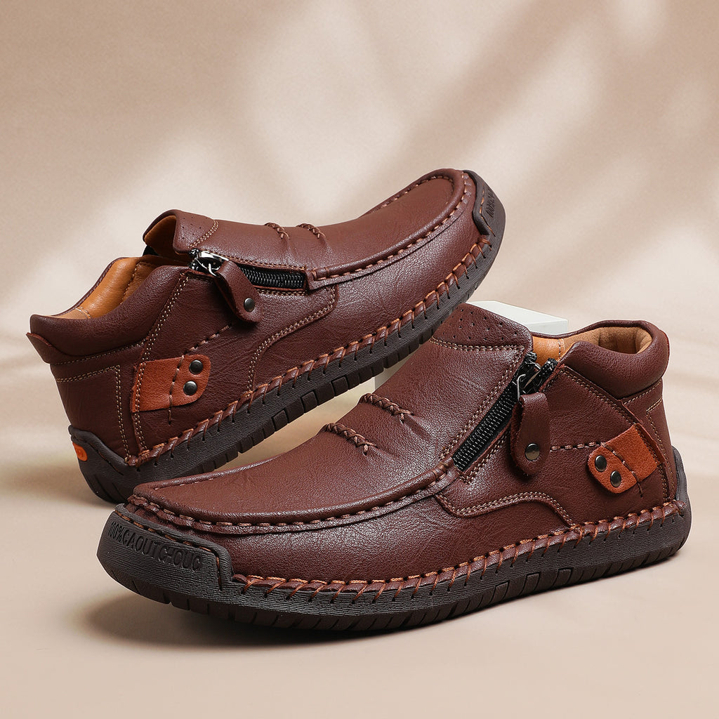 ⏰Limited Time Sale 70% OFF-Men’s Handmade Premium Leather Slip-On Driving Boots – Wide Toe, Arch Support, Waterproof, Pressure Relief, Non-Slip Sole for Casual, Travel & Outdoor