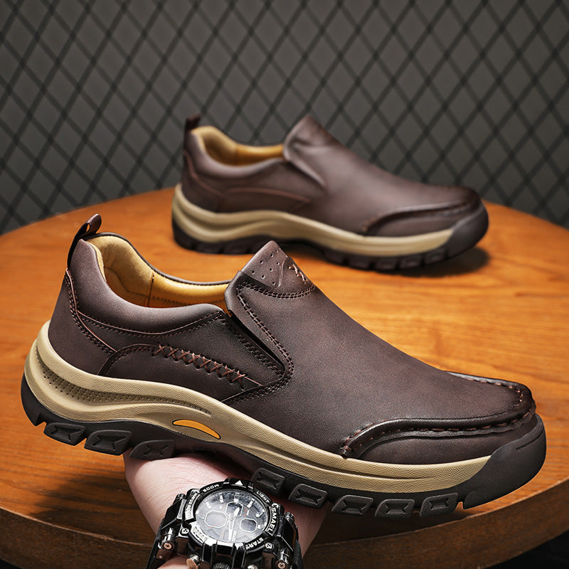 Men’s Handmade Leather Work Shoes – Arch Support, Wide Toe Box, Breathable Lining, Lightweight Protective & Slip-Resistant for Outdoor Work