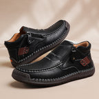 ⏰Limited Time Sale 70% OFF-Men’s Handmade Premium Leather Slip-On Driving Boots – Wide Toe, Arch Support, Waterproof, Pressure Relief, Non-Slip Sole for Casual, Travel & Outdoor