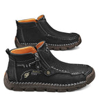 Men's Top-Quality Motorcycle Boots Hand-Stitched Genuine Leather Boots-Wide Toe, Waterproof, Anti-Slip, Anti-Sprain, Suitable for Work, Driving, Hiking