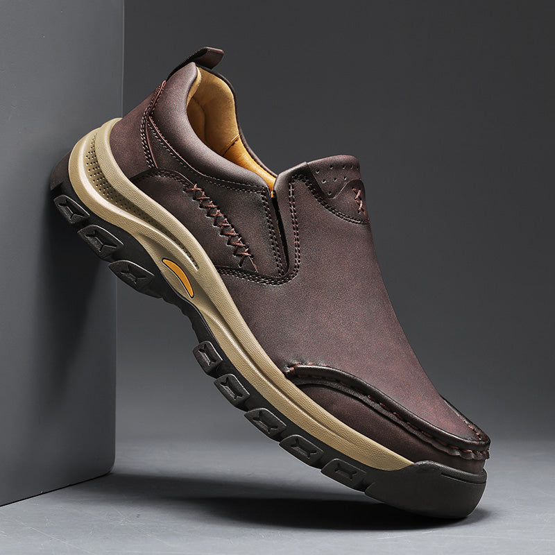 Men’s Handmade Leather Work Shoes – Arch Support, Wide Toe Box, Breathable Lining, Lightweight Protective & Slip-Resistant for Outdoor Work