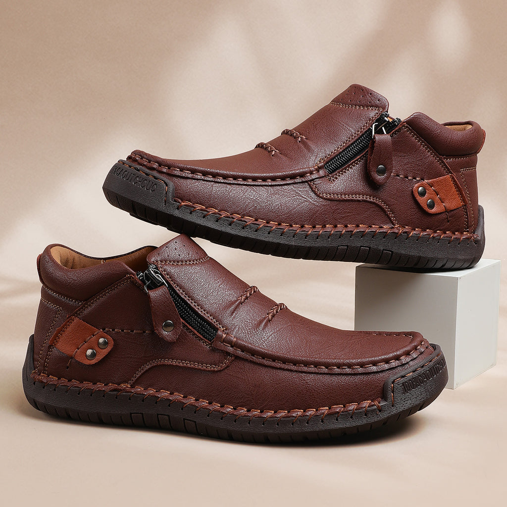 ⏰Limited Time Sale 70% OFF-Men’s Handmade Premium Leather Slip-On Driving Boots – Wide Toe, Arch Support, Waterproof, Pressure Relief, Non-Slip Sole for Casual, Travel & Outdoor