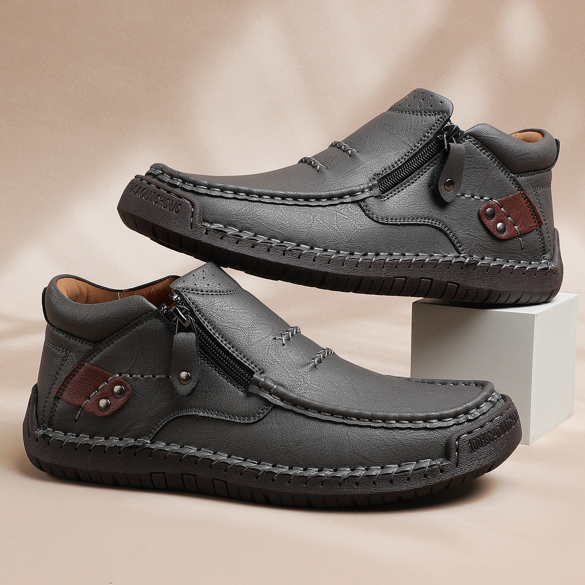 ⏰Limited Time Sale 70% OFF-Men’s Handmade Premium Leather Slip-On Driving Boots – Wide Toe, Arch Support, Waterproof, Pressure Relief, Non-Slip Sole for Casual, Travel & Outdoor