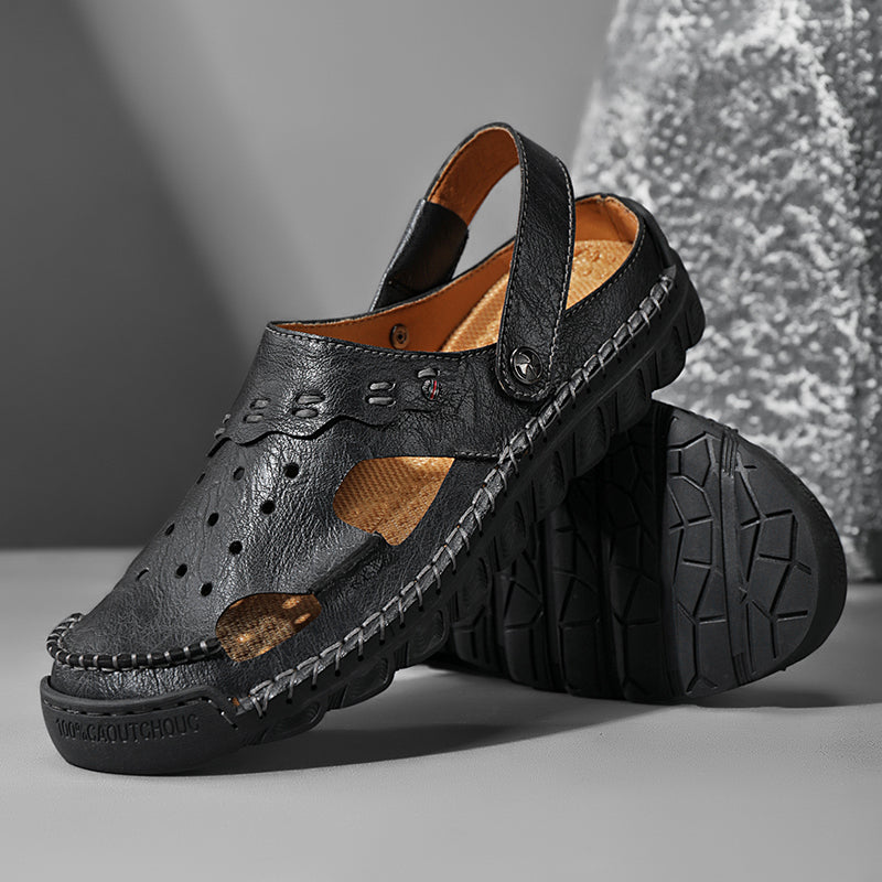 (⏰Last Day 70% OFF🔥)Men's 40+ Orthopedic Closed-Toe Sandals – Full-Grain Leather, Adjustable, Handmade for Fishing, Gardening & Daily Wear