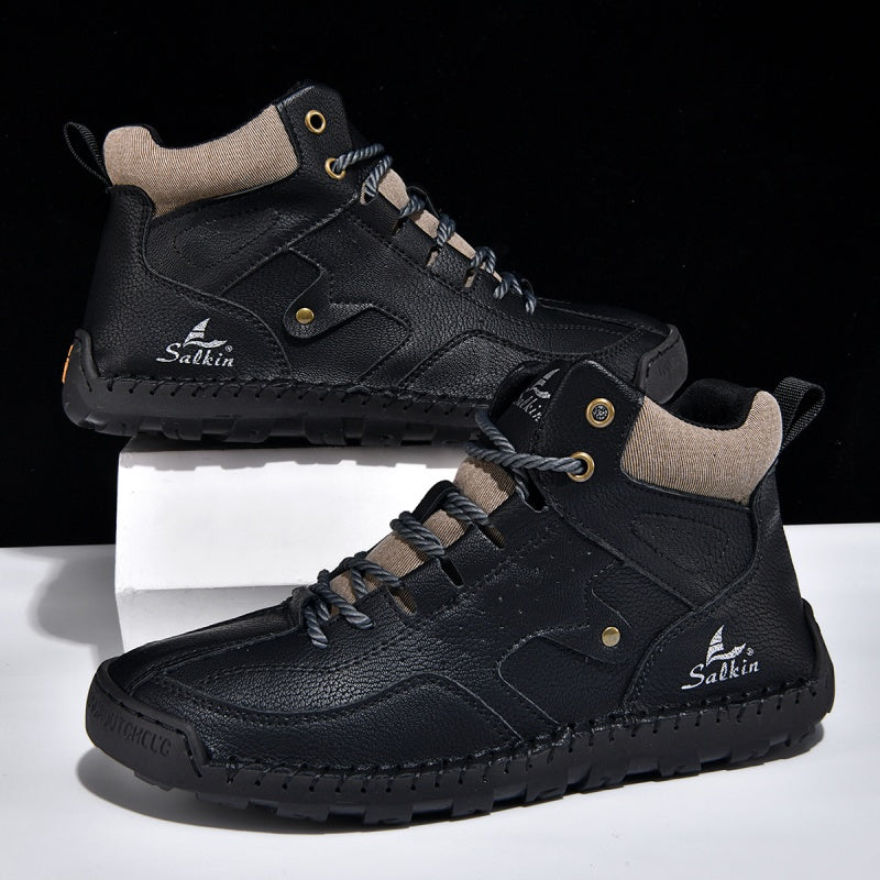 ⏰Limited-Time 70% OFF–Men's Comfortable Handmade Leather Boots – Waterproof, Arch Support, Pressure Relief, Spacious Toe Box Outdoor Leather Shoes