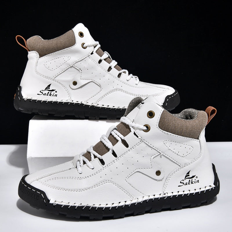 ⏰Limited-Time 70% OFF–Men's Comfortable Handmade Leather Boots – Waterproof, Arch Support, Pressure Relief, Spacious Toe Box Outdoor Leather Shoes