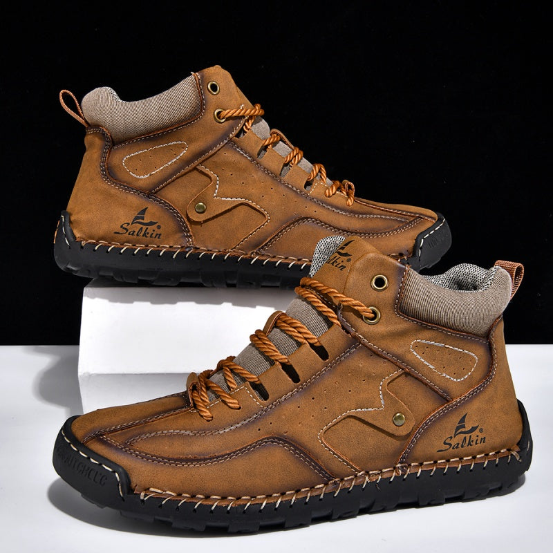 ⏰Limited-Time 70% OFF–Men's Comfortable Handmade Leather Boots – Waterproof, Arch Support, Pressure Relief, Spacious Toe Box Outdoor Leather Shoes