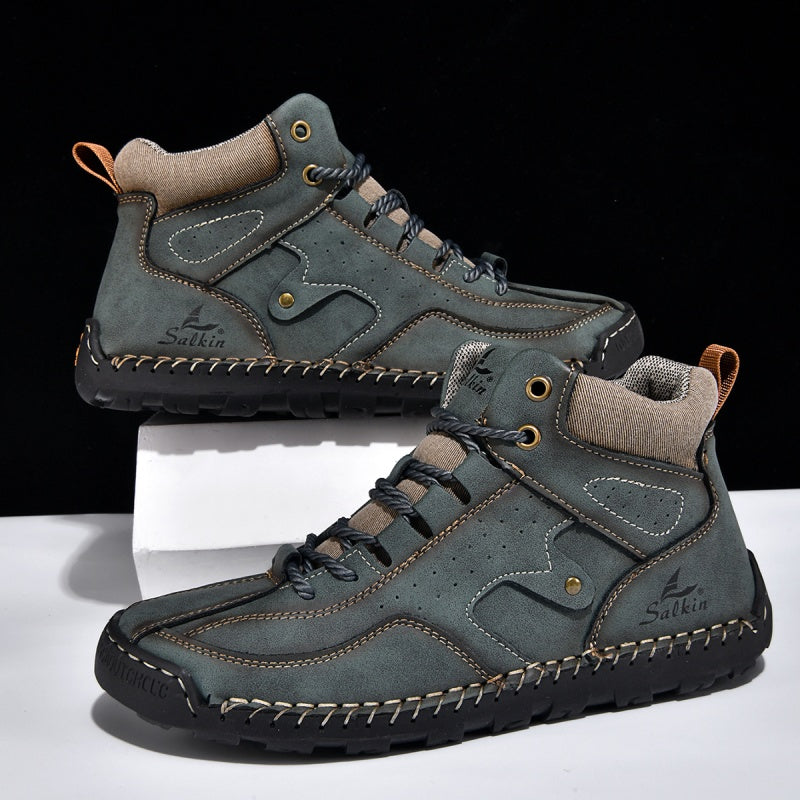 ⏰Limited-Time 70% OFF–Men's Comfortable Handmade Leather Boots – Waterproof, Arch Support, Pressure Relief, Spacious Toe Box Outdoor Leather Shoes