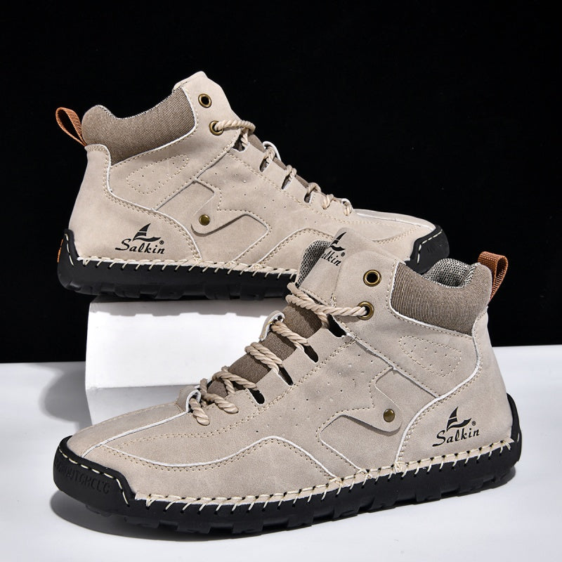 ⏰Limited-Time 70% OFF–Men's Comfortable Handmade Leather Boots – Waterproof, Arch Support, Pressure Relief, Spacious Toe Box Outdoor Leather Shoes