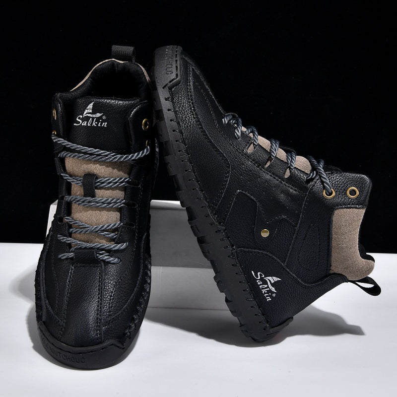 ⏰Limited-Time 70% OFF–Men's Comfortable Handmade Leather Boots – Waterproof, Arch Support, Pressure Relief, Spacious Toe Box Outdoor Leather Shoes