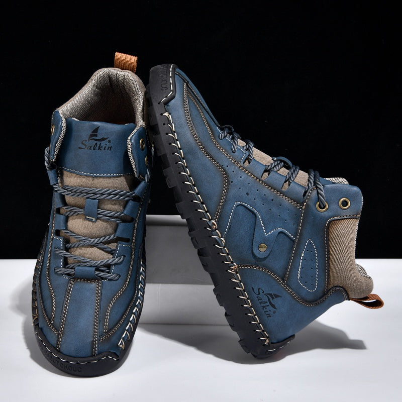 ⏰Limited-Time 70% OFF–Men's Comfortable Handmade Leather Boots – Waterproof, Arch Support, Pressure Relief, Spacious Toe Box Outdoor Leather Shoes