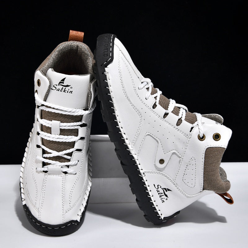 ⏰Limited-Time 70% OFF–Men's Comfortable Handmade Leather Boots – Waterproof, Arch Support, Pressure Relief, Spacious Toe Box Outdoor Leather Shoes