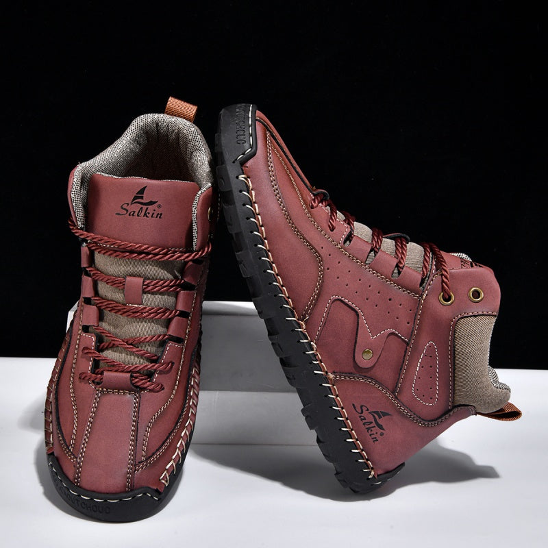 ⏰Limited-Time 70% OFF–Men's Comfortable Handmade Leather Boots – Waterproof, Arch Support, Pressure Relief, Spacious Toe Box Outdoor Leather Shoes