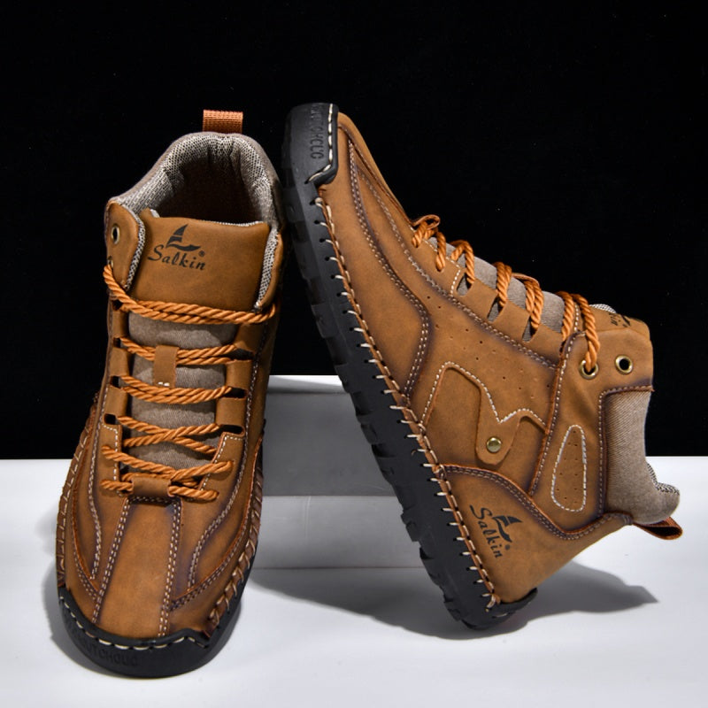 ⏰Limited-Time 70% OFF–Men's Comfortable Handmade Leather Boots – Waterproof, Arch Support, Pressure Relief, Spacious Toe Box Outdoor Leather Shoes