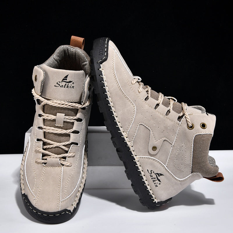 ⏰Limited-Time 70% OFF–Men's Comfortable Handmade Leather Boots – Waterproof, Arch Support, Pressure Relief, Spacious Toe Box Outdoor Leather Shoes