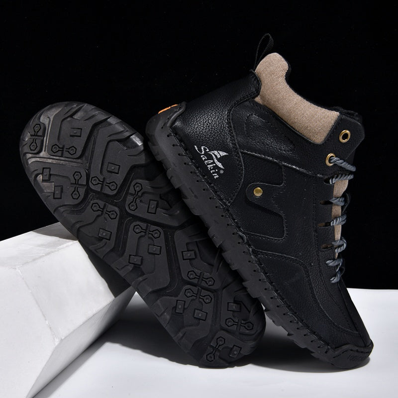 ⏰Limited-Time 70% OFF–Men's Comfortable Handmade Leather Boots – Waterproof, Arch Support, Pressure Relief, Spacious Toe Box Outdoor Leather Shoes