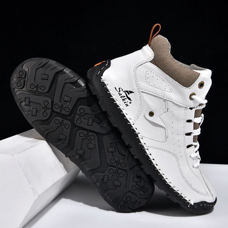 ⏰Limited-Time 70% OFF–Men's Comfortable Handmade Leather Boots – Waterproof, Arch Support, Pressure Relief, Spacious Toe Box Outdoor Leather Shoes