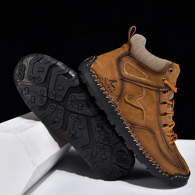 ⏰Limited-Time 70% OFF–Men's Comfortable Handmade Leather Boots – Waterproof, Arch Support, Pressure Relief, Spacious Toe Box Outdoor Leather Shoes