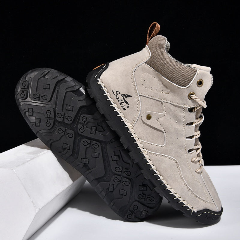 ⏰Limited-Time 70% OFF–Men's Comfortable Handmade Leather Boots – Waterproof, Arch Support, Pressure Relief, Spacious Toe Box Outdoor Leather Shoes