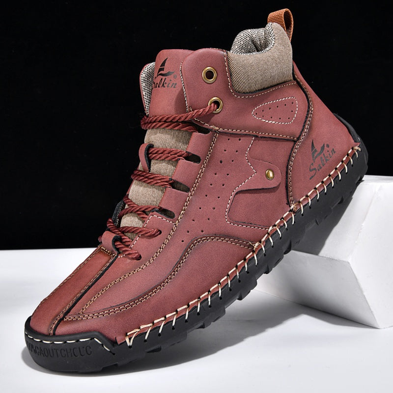 ⏰Limited-Time 70% OFF–Men's Comfortable Handmade Leather Boots – Waterproof, Arch Support, Pressure Relief, Spacious Toe Box Outdoor Leather Shoes