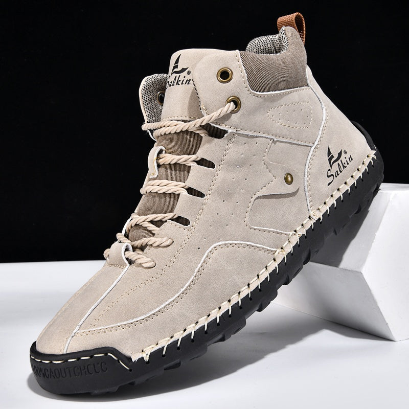 ⏰Limited-Time 70% OFF–Men's Comfortable Handmade Leather Boots – Waterproof, Arch Support, Pressure Relief, Spacious Toe Box Outdoor Leather Shoes