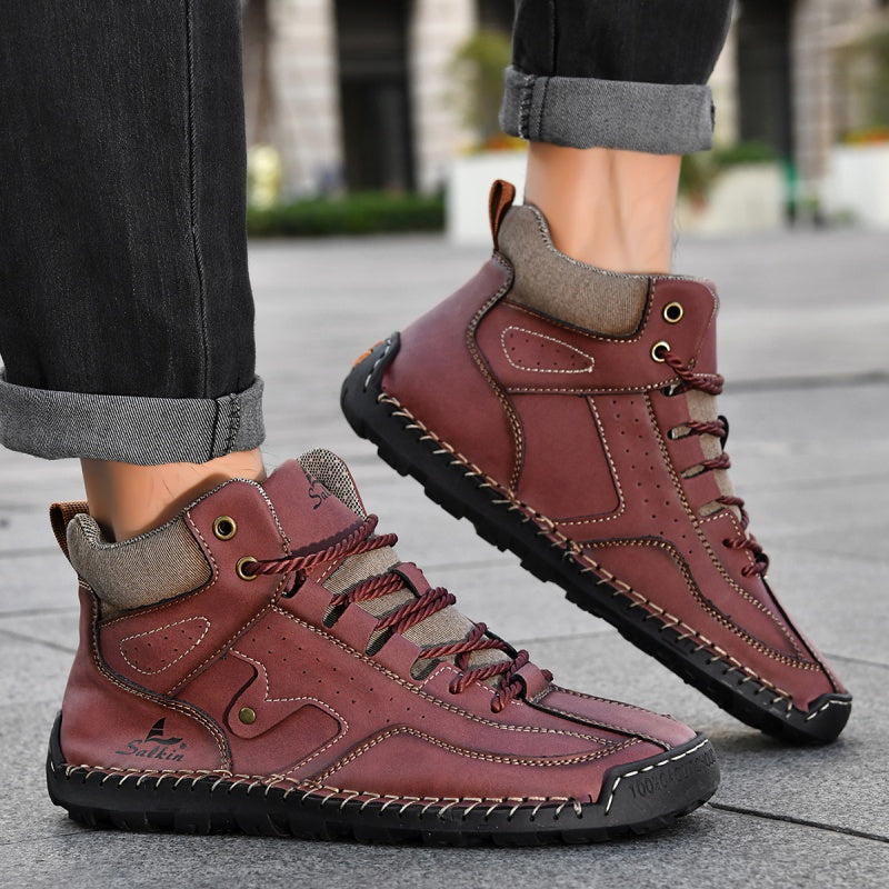 ⏰Limited-Time 70% OFF–Men's Comfortable Handmade Leather Boots – Waterproof, Arch Support, Pressure Relief, Spacious Toe Box Outdoor Leather Shoes