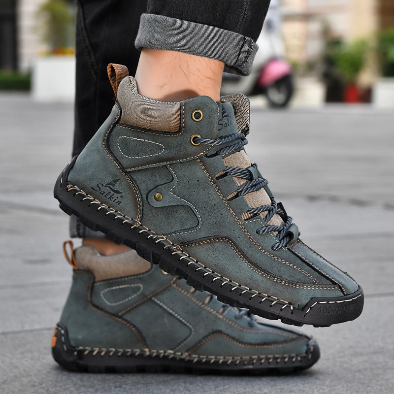 ⏰Limited-Time 70% OFF–Men's Comfortable Handmade Leather Boots – Waterproof, Arch Support, Pressure Relief, Spacious Toe Box Outdoor Leather Shoes