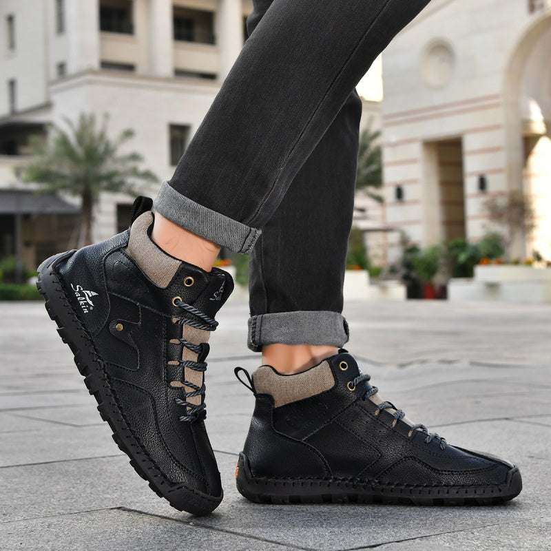 ⏰Limited-Time 70% OFF–Men's Comfortable Handmade Leather Boots – Waterproof, Arch Support, Pressure Relief, Spacious Toe Box Outdoor Leather Shoes