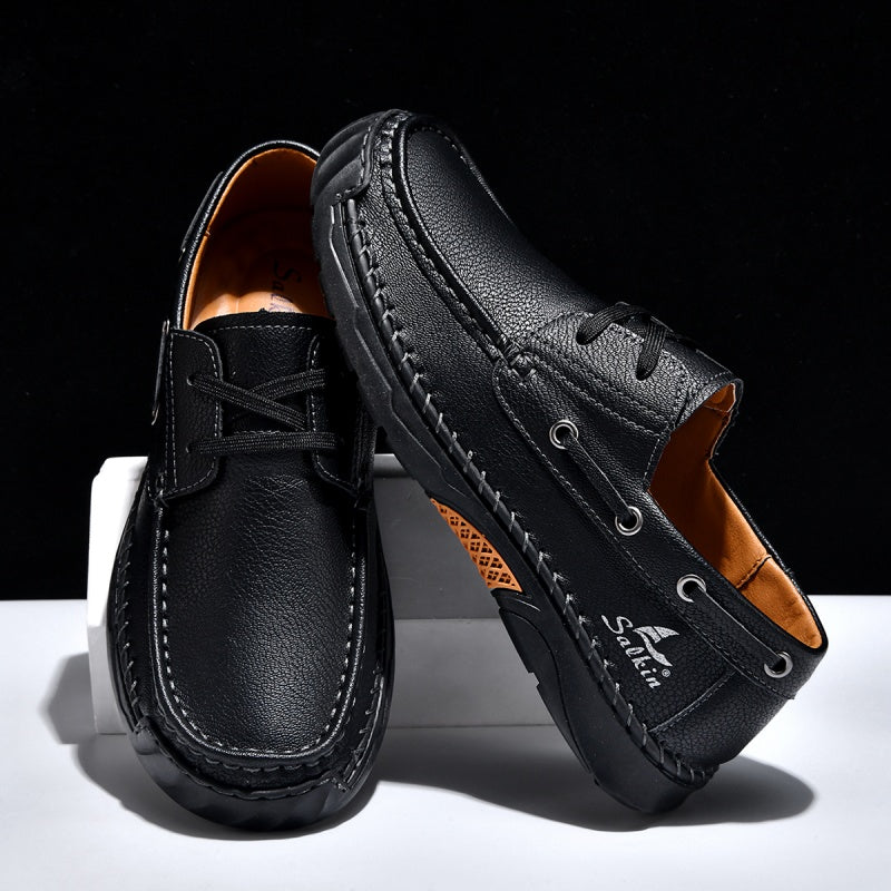 ⏰Limited-Time 70% OFF – Men’s Orthopedic Premium Handmade Leather Boat Shoes – Pressure Relief, Waterproof, Slip-Resistant, Wide Toe, Arch&Ankle Support for Everyday & Travel