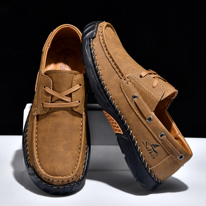 ⏰Limited-Time 70% OFF – Men’s Orthopedic Premium Handmade Leather Boat Shoes – Pressure Relief, Waterproof, Slip-Resistant, Wide Toe, Arch&Ankle Support for Everyday & Travel
