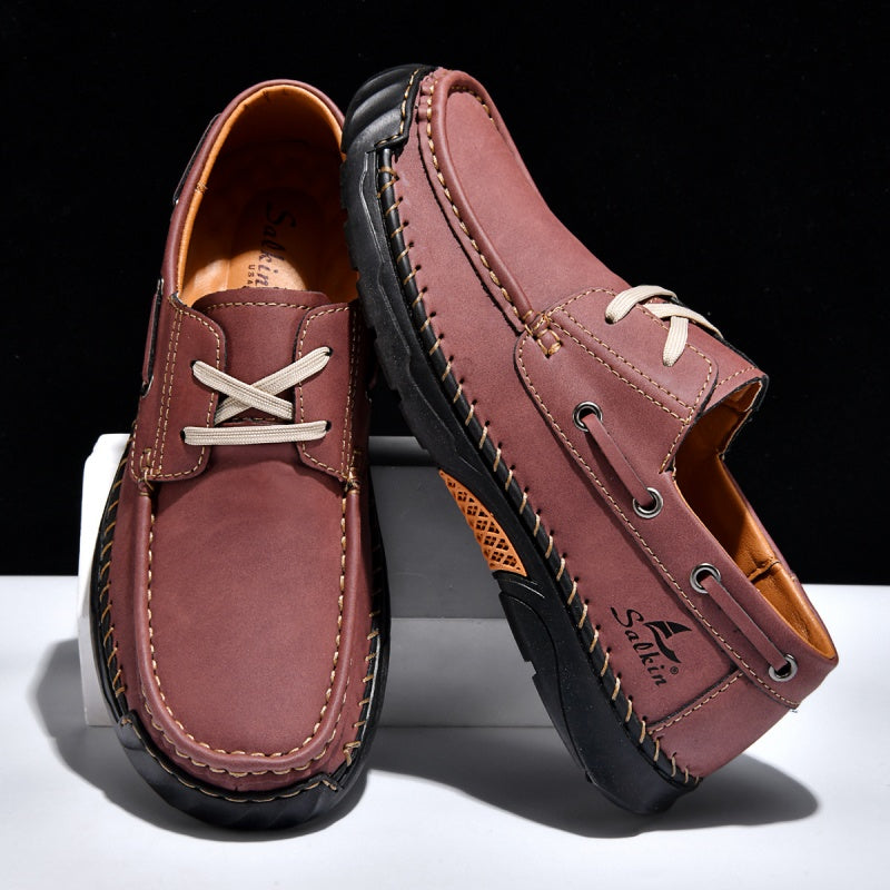 ⏰Limited-Time 70% OFF – Men’s Orthopedic Premium Handmade Leather Boat Shoes – Pressure Relief, Waterproof, Slip-Resistant, Wide Toe, Arch&Ankle Support for Everyday & Travel