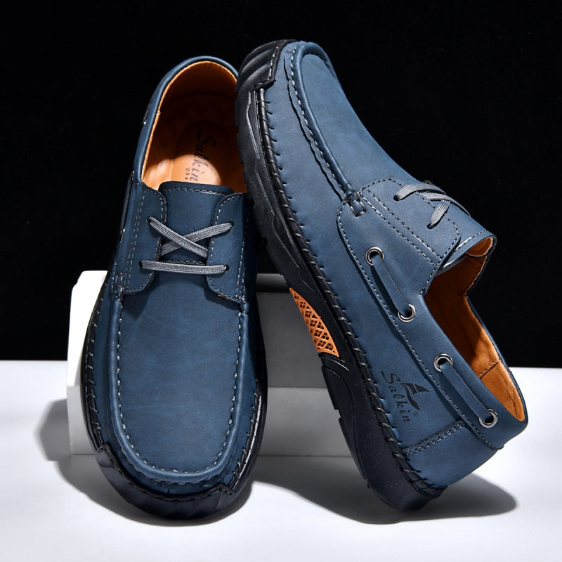 ⏰Limited-Time 70% OFF – Men’s Orthopedic Premium Handmade Leather Boat Shoes – Pressure Relief, Waterproof, Slip-Resistant, Wide Toe, Arch&Ankle Support for Everyday & Travel