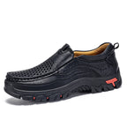 Men’s Handmade Perforated Leather Work & Outdoor Shoes – Arch Support, Wide Toe Box, Easy Slip-On, Rugged Non-Slip Sole