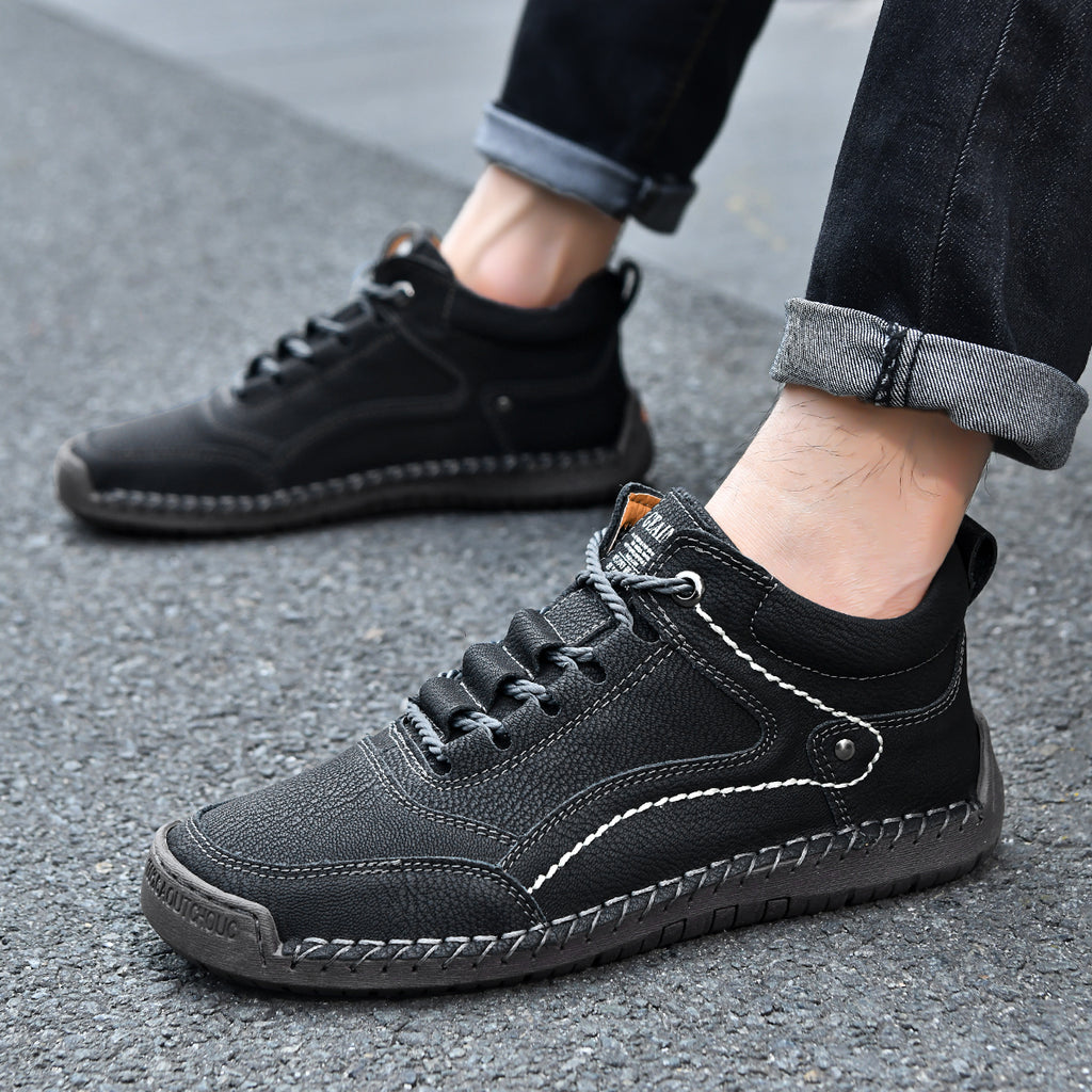 (💥Top Rated Choice) Men’s Handmade Leather Outdoor Shoes – Arch Support, Wide Fit, Comfortable, Rugged Non-Slip Sole for Work & Hiking