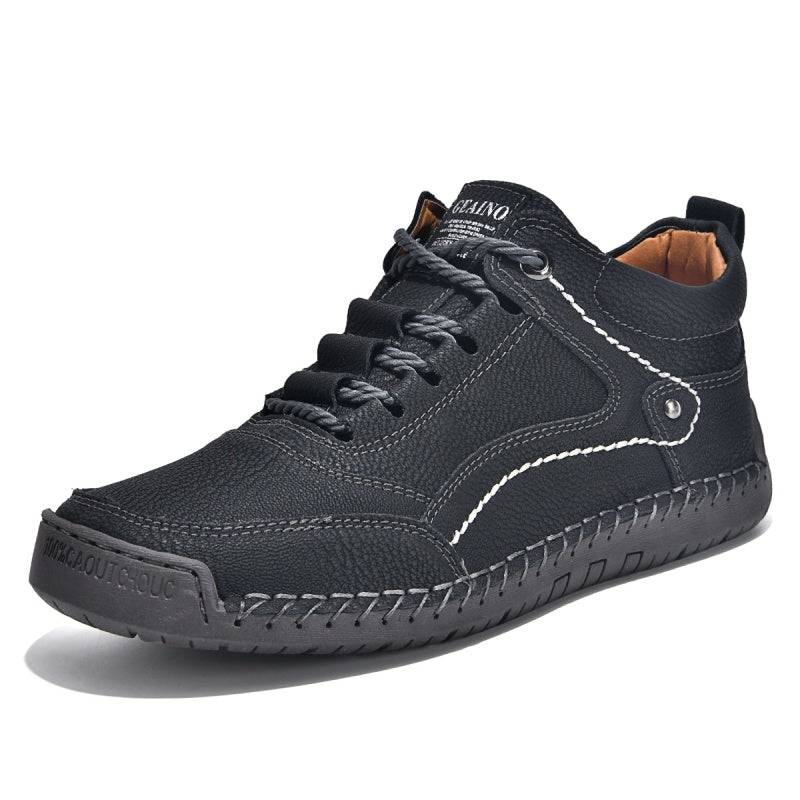 (💥Top Rated Choice) Men’s Handmade Leather Outdoor Shoes – Arch Support, Wide Fit, Comfortable, Rugged Non-Slip Sole for Work & Hiking