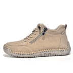 Men’s Handmade Leather Work & Outdoor Shoes – Side Zipper, Arch Support, Wide Fit, Comfortable Non-Slip Sole for All-Day Wear